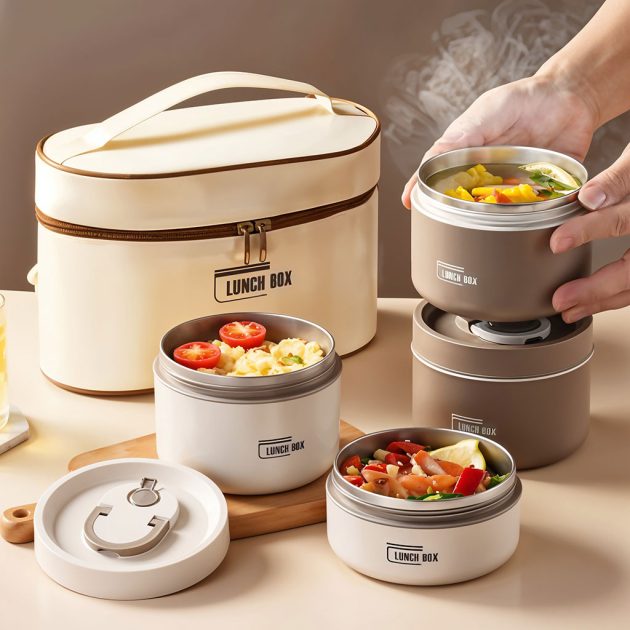 Lunch Box 4 étages avec Sac Isotherme Isolant – حافظة طعام حرارية 4 طبقات قابلة للاستخدام في الميكروويف