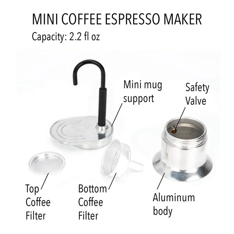 Cafetière Italienne Moka à Tube en Alliage d’Aluminium 50ml – ماكينة صنع قهوة الموكا الإيطالية بأنبوب من سبائك الألومنيوم – Image 5