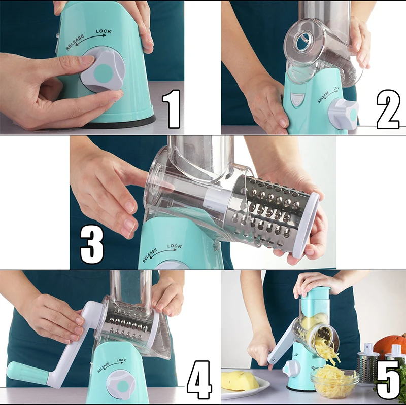 Coupe-légumes rotatif manuel multifonctionnel – الجهاز اليدوي المساعد مبشرة وقطاعة متعددة الاستعمالات للمكسرات والخضار والجبن – Image 6