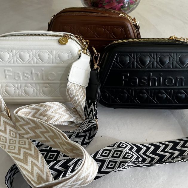 Heart Pattern Structured Pouch Bag