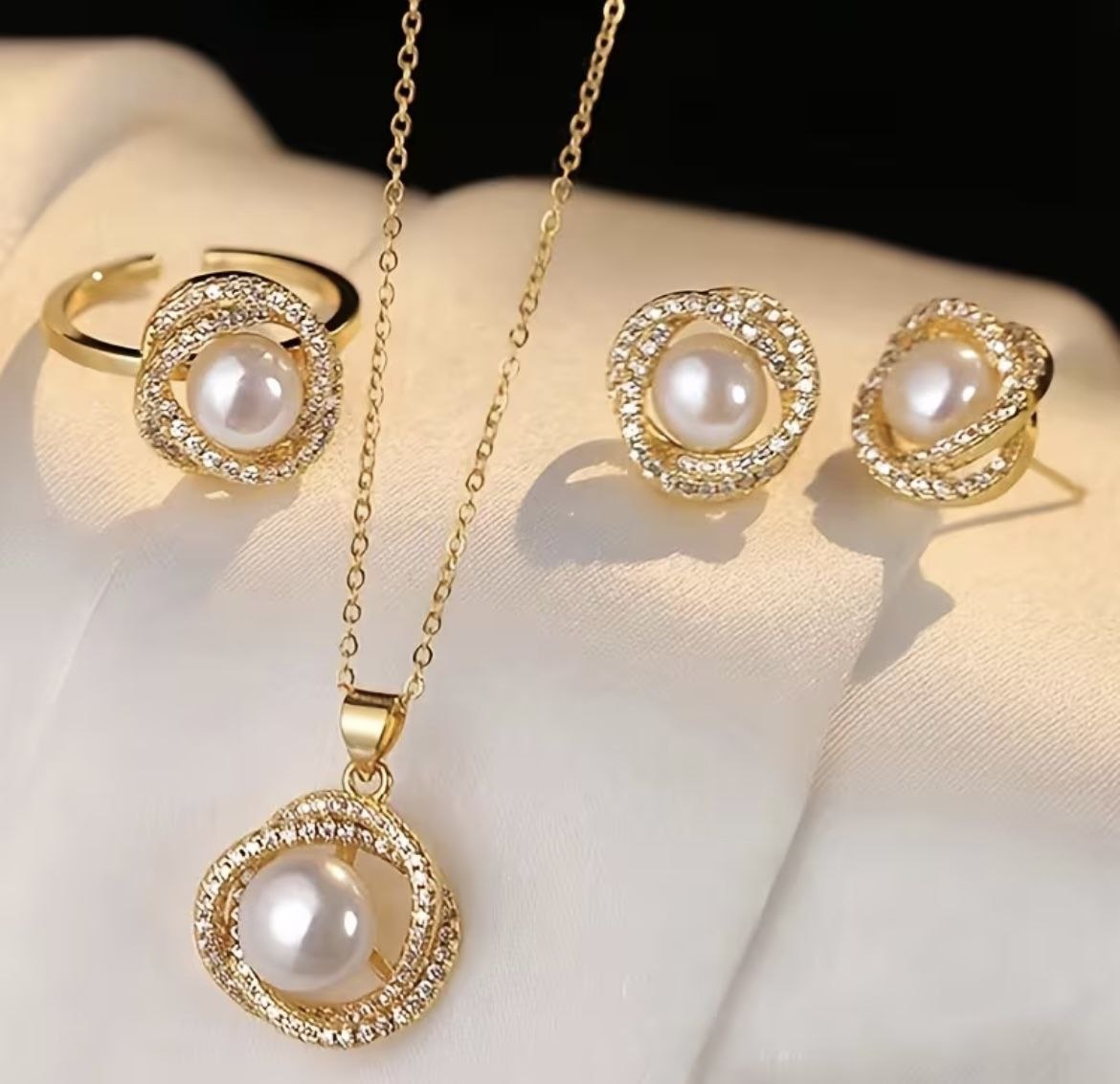Ensemble de 4 colliers, bagues et boucles d’oreilles en fausses perles de style français élégant et léger - الصورة 7