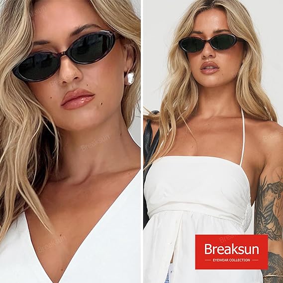 بريك سان Lunettes de Soleil Ovale, Style vintage des années 90 Lunettes de soleil, Rétro lunette de soleil femme, avec lentilles UV400 - tendence 2026 🏖🏖