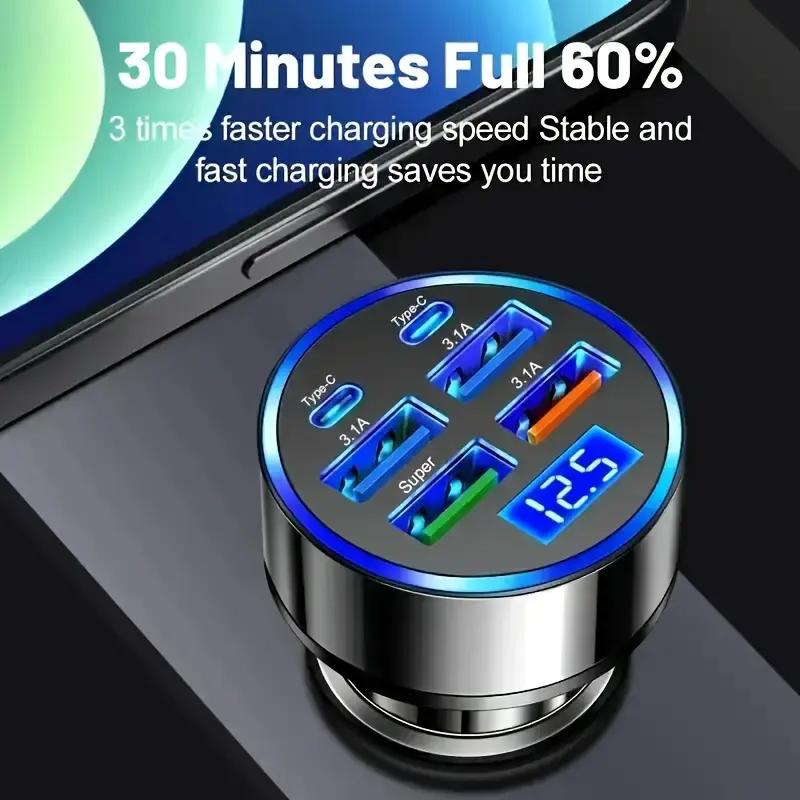 شحن سريع واحد إلى ستة DC 12-24 V entrée numérique chargeur de voiture FAST