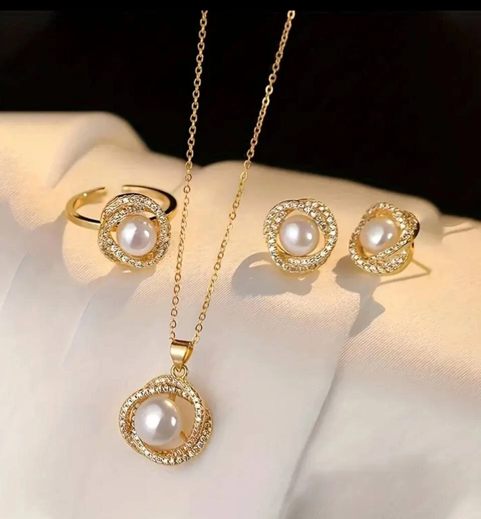 Ensemble de 4 colliers, bagues et boucles d’oreilles en fausses perles de style français élégant et léger - الصورة 9