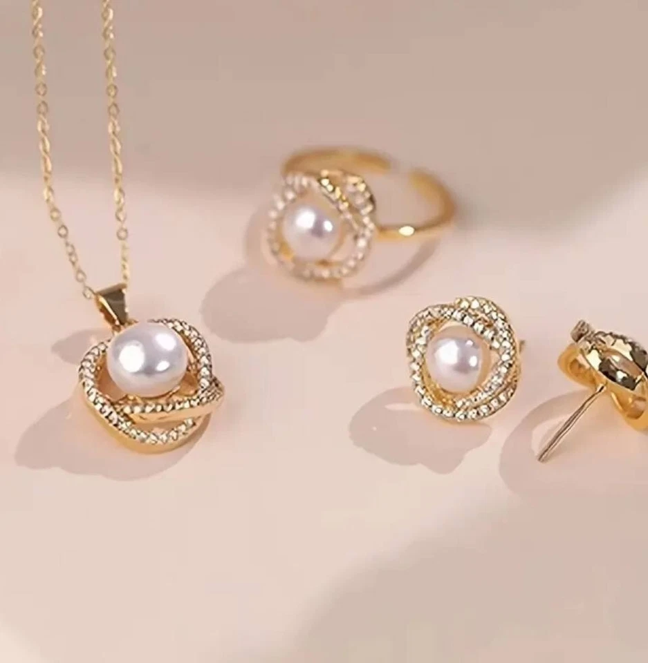 Ensemble de 4 colliers, bagues et boucles d’oreilles en fausses perles de style français élégant et léger - الصورة 8